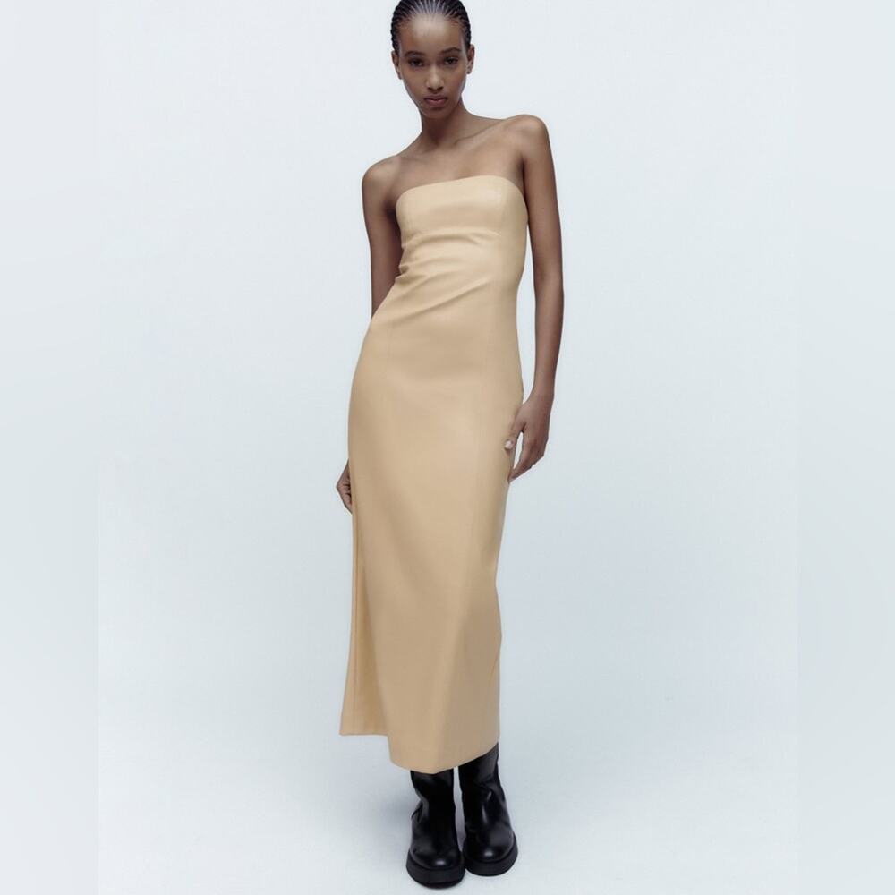 NWT Zara Faux Leather Cream Midi Dress. Blogger fave.🔥